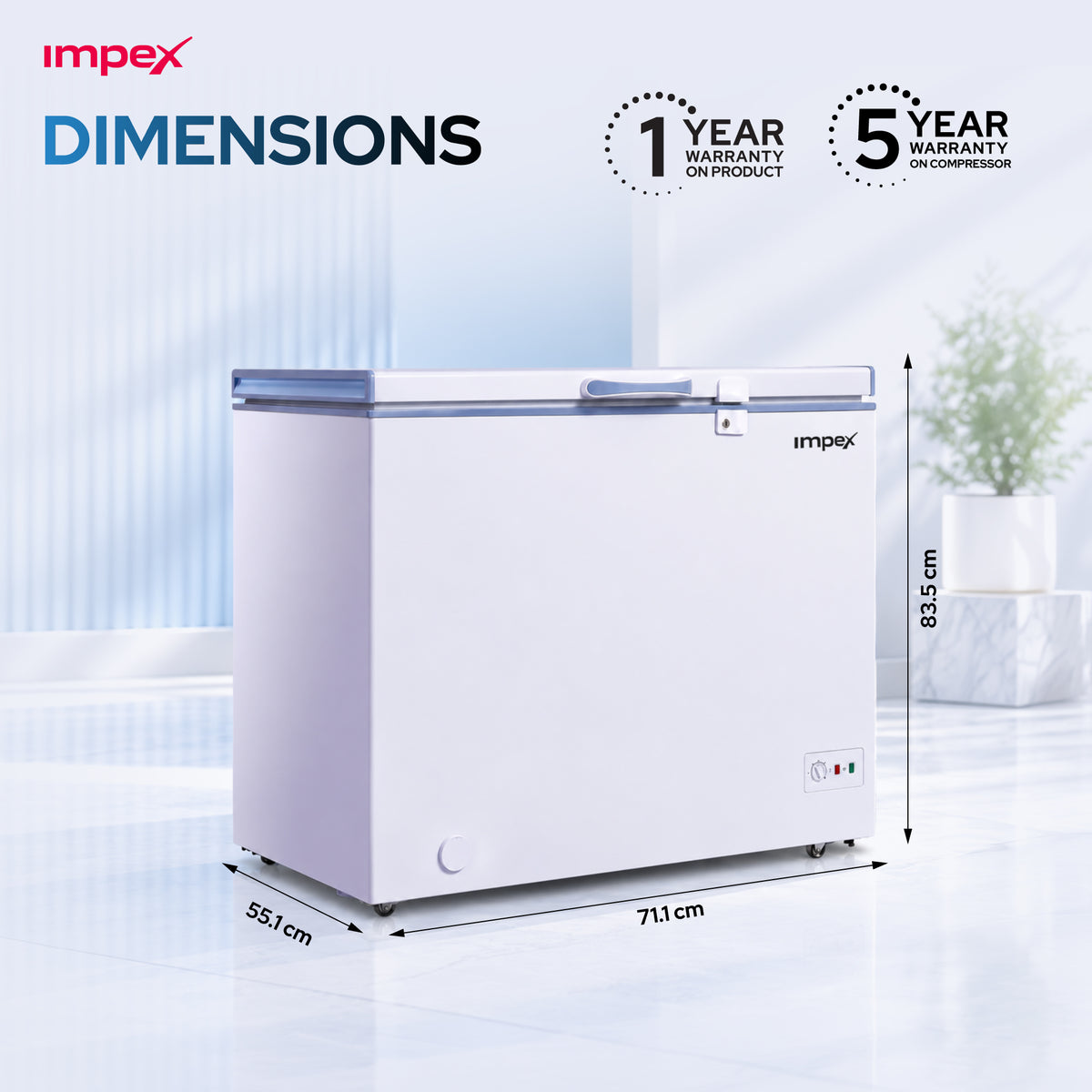 Impex IMCF150W – 150L Chest Freezer with Lock, Castor Wheels & Interior Lamp