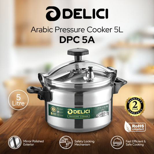 Delici Aluminium Pressure Cooker 5 Litre | Safety Lock | 2-Year Warranty | DPC5A