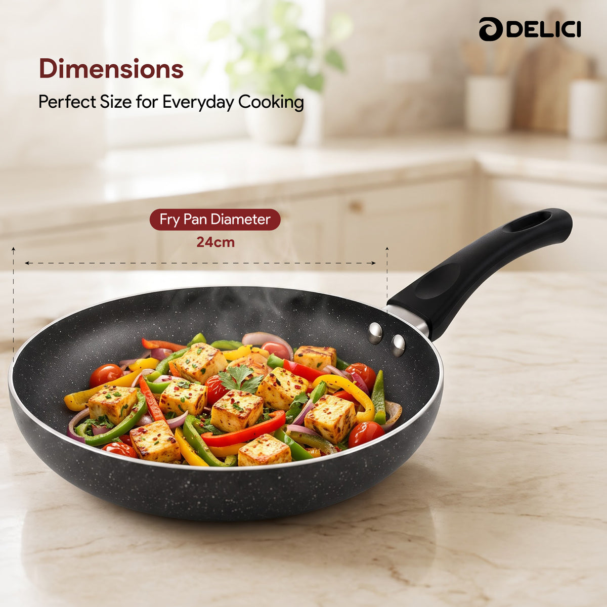 Delici Aluminium Fry Pan 24CM | Granite Gray Nonstick PFOA-Free (AFP24GE)