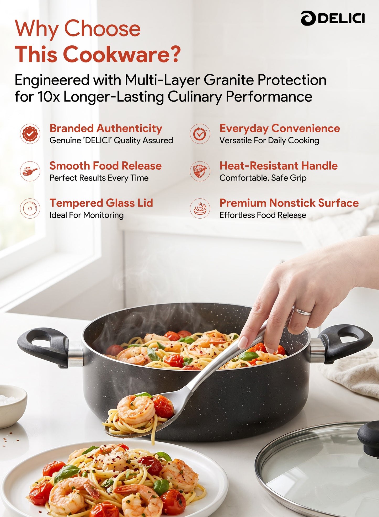 Delici Non-Stick Sauce Pan 28CM (ASP28GE) – Granite Gray | PFOA Free