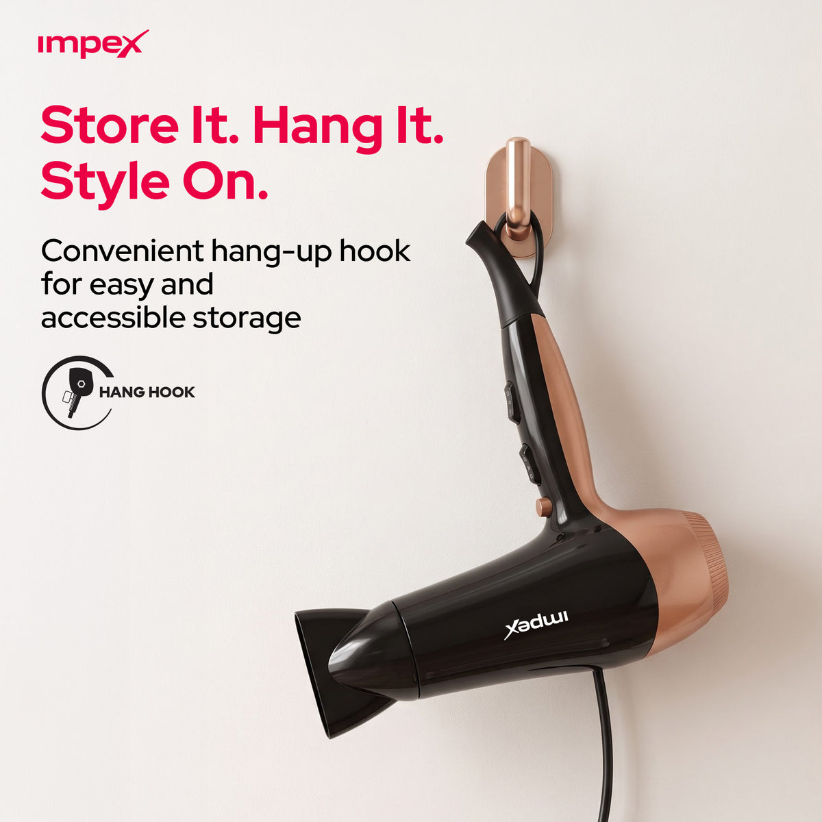 Impex HD1K3 – 2000W Hair Dryer with Cool Shot & 3-Level Temperature Control