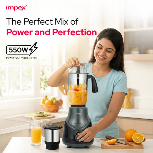 Impex BL-319C 2-in-1 Mixer Grinder – 550W Hybrid Motor, Made in India