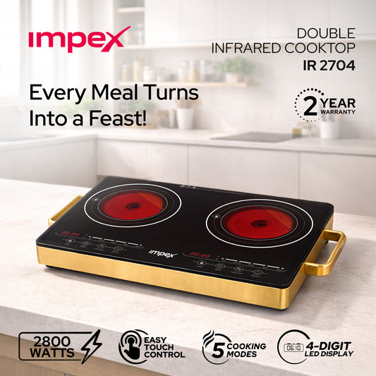 Impex IR-2704 Double Infrared Cooktop – 3600W, Touch Control, 5 Cooking Modes