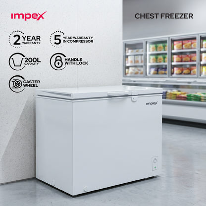 Impex IMCF200W 200L Chest Freezer | Lock & Key, Castor Wheels, R600A