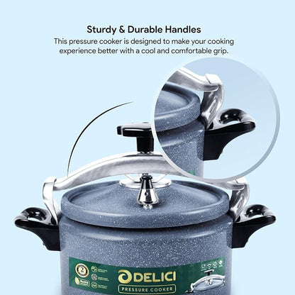 Delici Granite Aluminium Pressure Cooker 9 Litre | Gray | Safety Lock | 2-Year Warranty | DPC9G