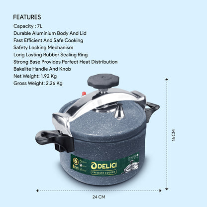 Delici Aluminium Granite Pressure Cooker 7Ltr Gray (DPC 7G)