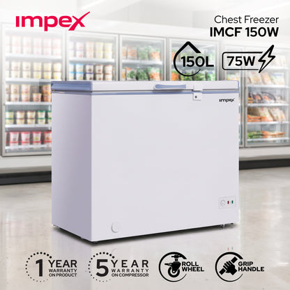 Impex IMCF150W – 150L Chest Freezer with Lock, Castor Wheels & Interior Lamp