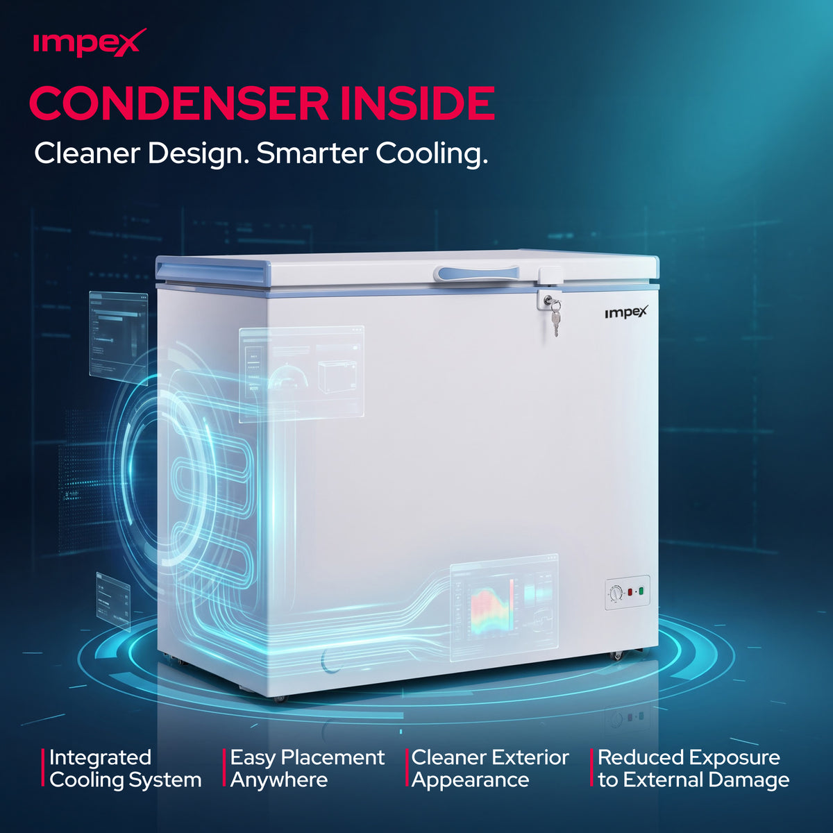 Impex IMCF150W – 150L Chest Freezer with Lock, Castor Wheels & Interior Lamp