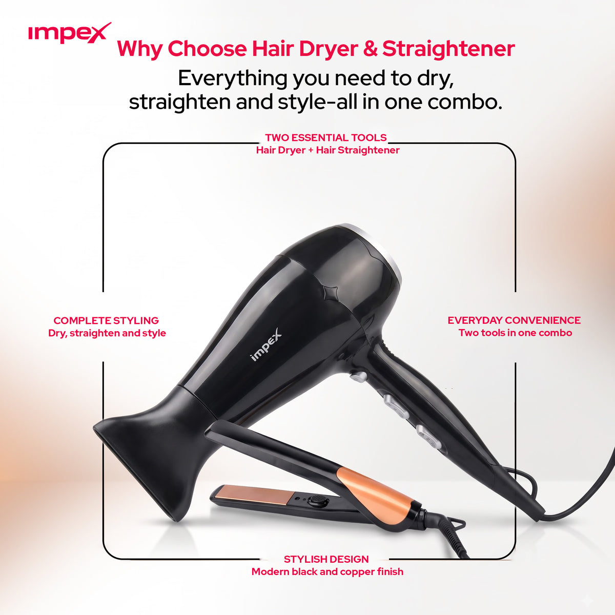 Impex HSK101 – Hair Dryer & Straightener Combo Hair Styler