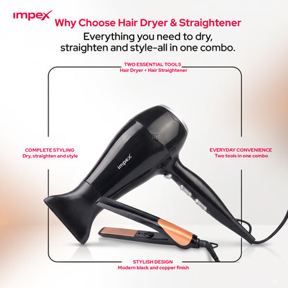 Impex HSK101 – Hair Dryer & Straightener Combo Hair Styler