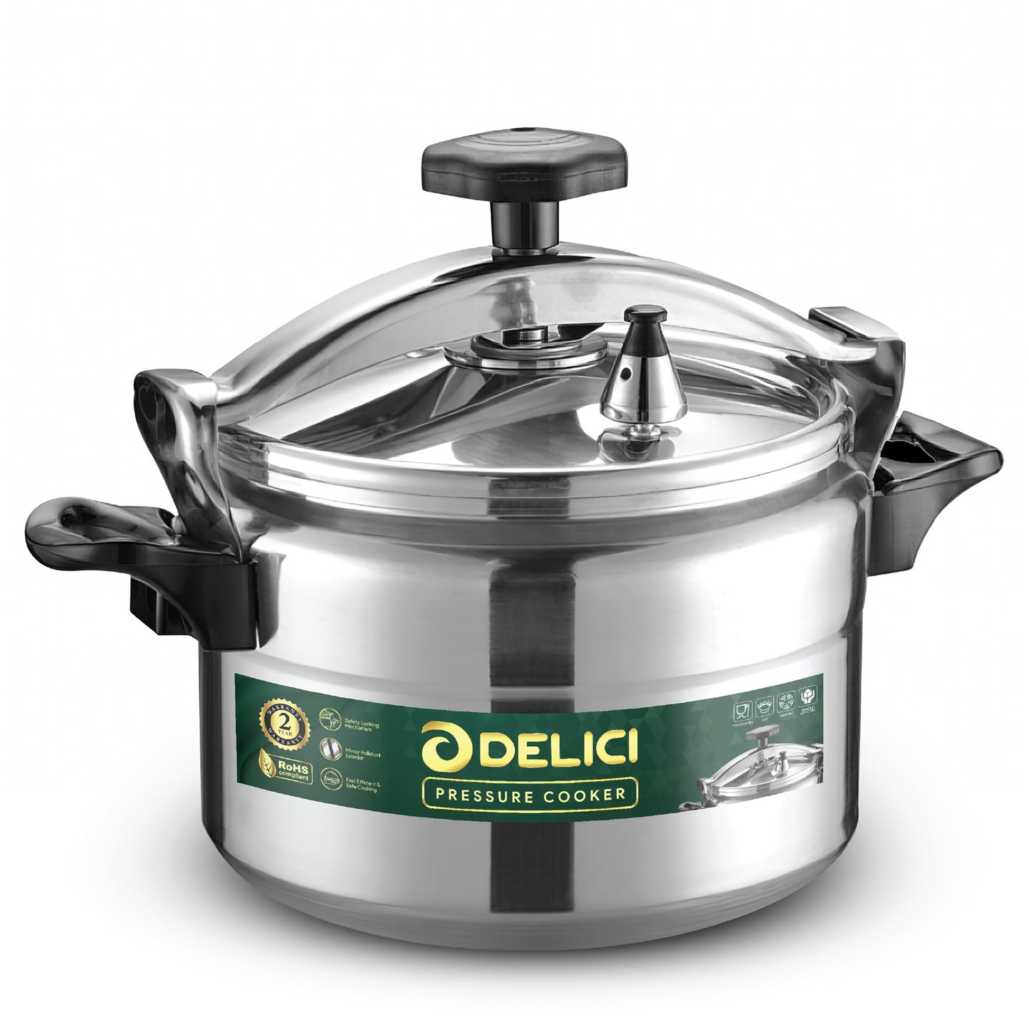 Delici Aluminium Pressure Cooker 15 Litre | Strong Base | Safety Lock | 2-Year Warranty | DPC15A