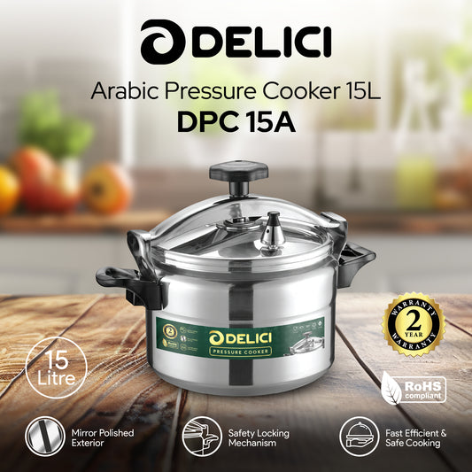 Delici Aluminium Pressure Cooker 15 Litre | Strong Base | Safety Lock | 2-Year Warranty | DPC15A