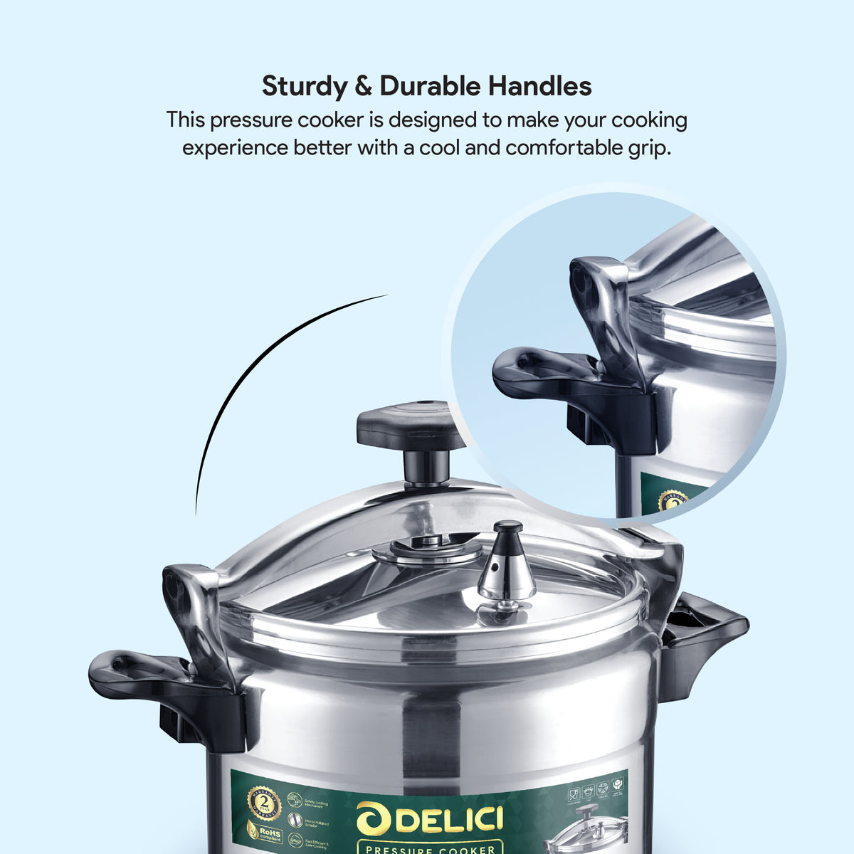 Delici Aluminium Pressure Cooker 5 Litre | Safety Lock | 2-Year Warranty | DPC5A