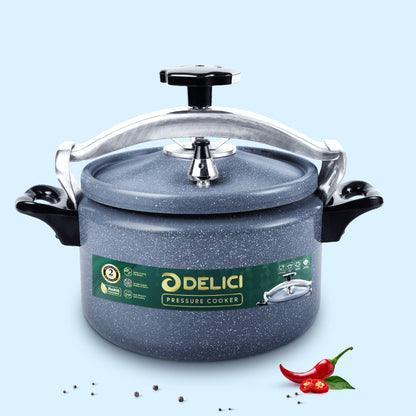 Delici Granite Aluminium Pressure Cooker 5 Litre | Gray | Safety Lock | 2-Year Warranty | DPC5G