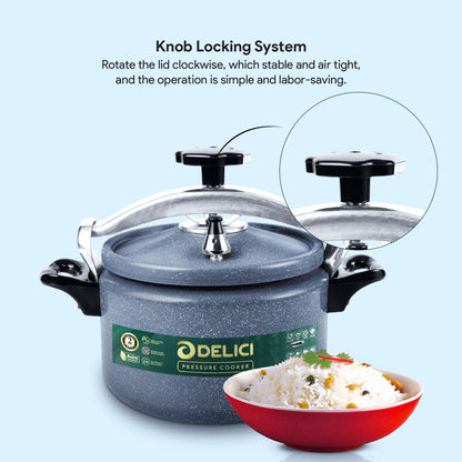 Delici Granite Aluminium Pressure Cooker 5 Litre | Gray | Safety Lock | 2-Year Warranty | DPC5G