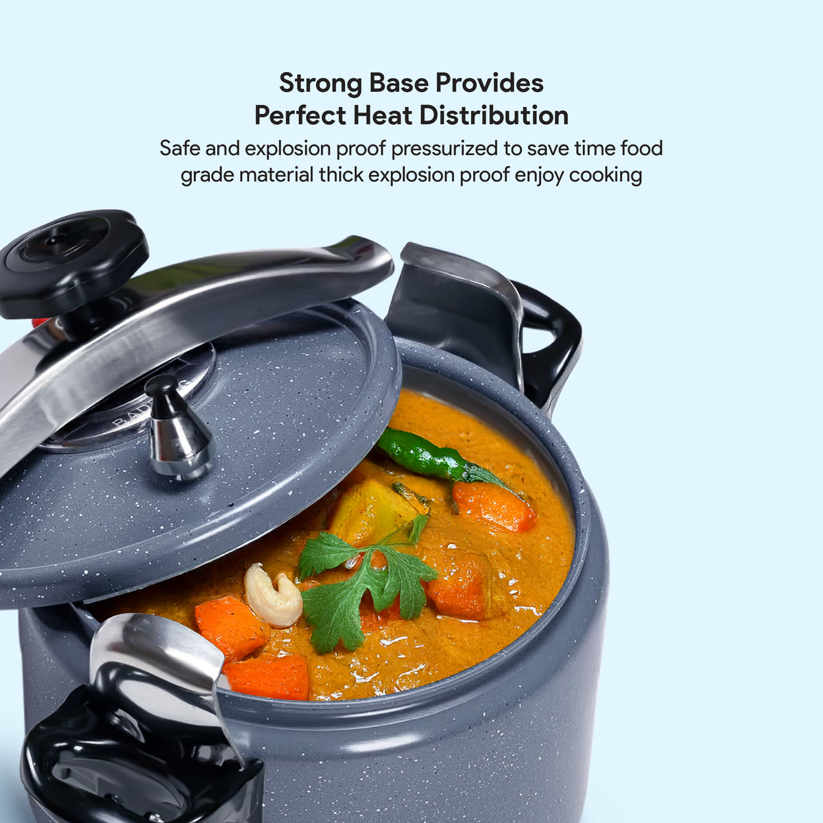 Delici Granite Aluminium Pressure Cooker 5 Litre | Gray | Safety Lock | 2-Year Warranty | DPC5G
