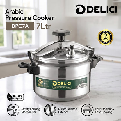 Delici Aluminium Pressure Cooker 7 Litre | Pressure Regulator | Safety Lock | 2-Year Warranty | DPC7A