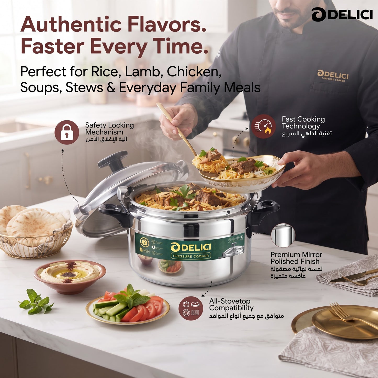 Delici Aluminium Pressure Cooker 11 Litre | Pressure Regulator | Safety Lock | 2-Year Warranty | DPC11A