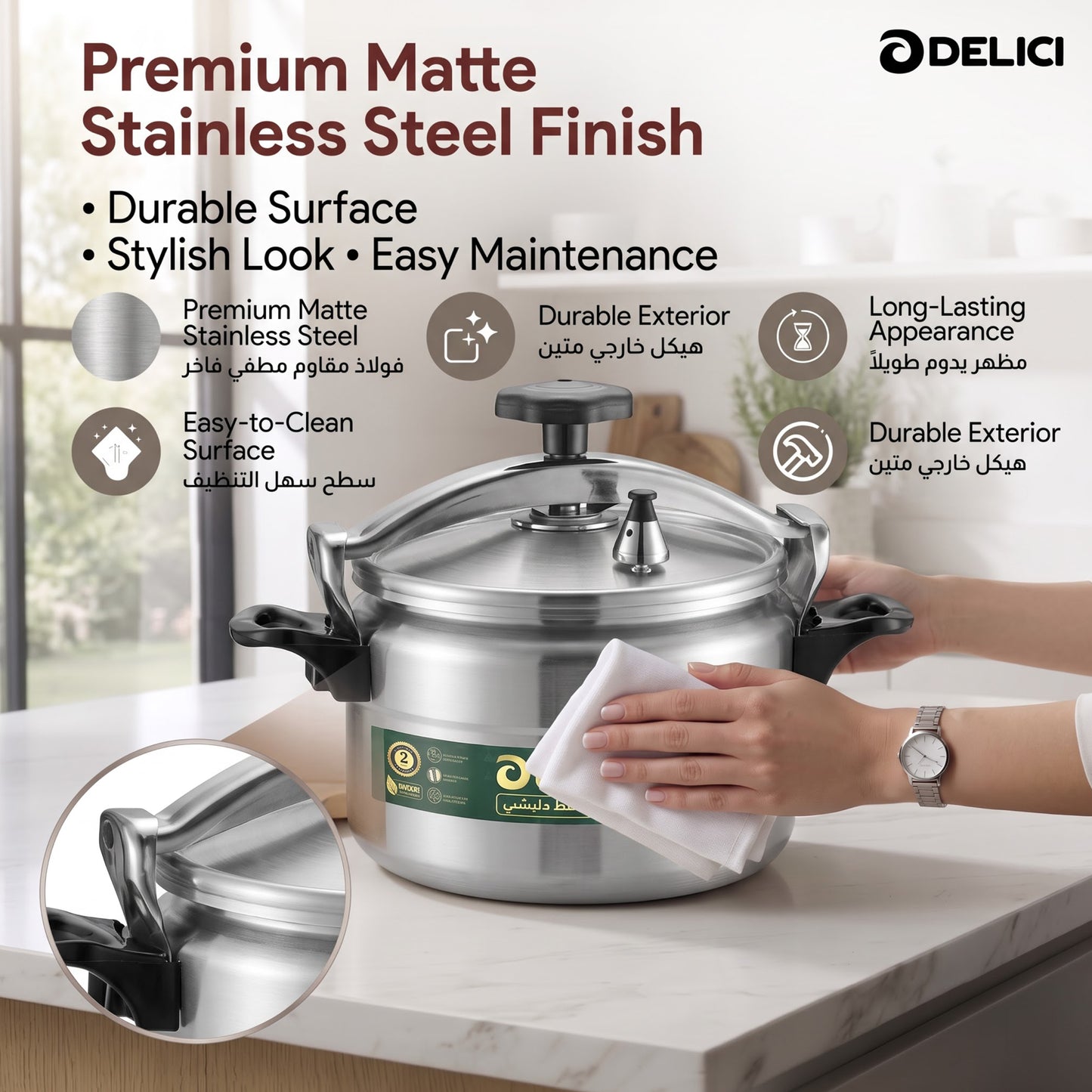 Delici Aluminium Pressure Cooker 11 Litre | Pressure Regulator | Safety Lock | 2-Year Warranty | DPC11A