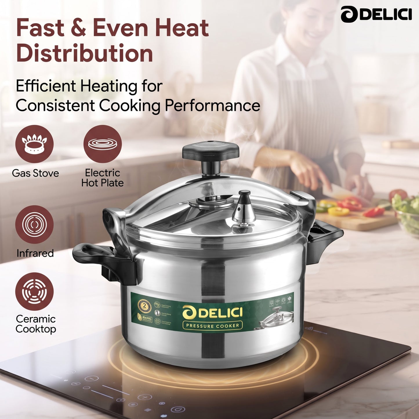 Delici Aluminium Pressure Cooker 11 Litre | Pressure Regulator | Safety Lock | 2-Year Warranty | DPC11A