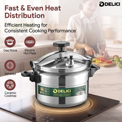 Delici Aluminium Pressure Cooker 11 Litre | Pressure Regulator | Safety Lock | 2-Year Warranty | DPC11A