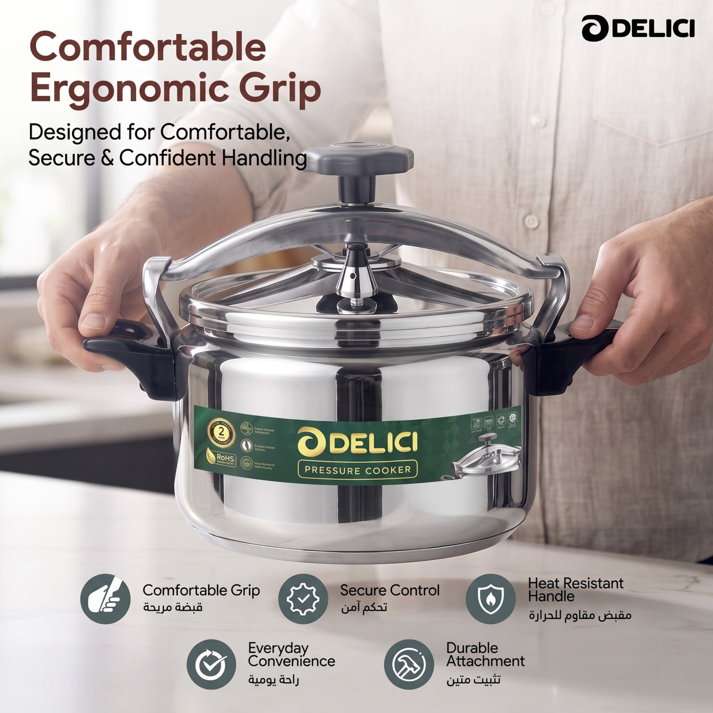 Delici Aluminium Pressure Cooker 11 Litre | Pressure Regulator | Safety Lock | 2-Year Warranty | DPC11A