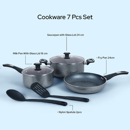 Delici Hammertone Non-Stick Cookware Set 7-Piece | 10X Tougher | PFOA-Free | ACS7HE