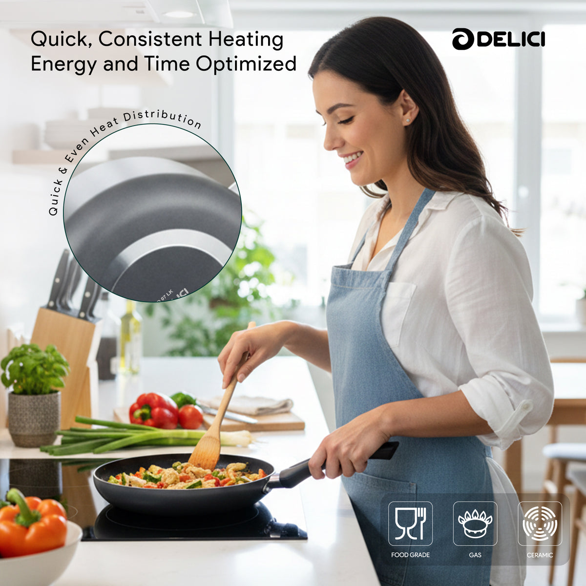 Delici 8-Piece Nonstick Cookware Set NCS8-G | PFOA-Free Aluminium Cookware