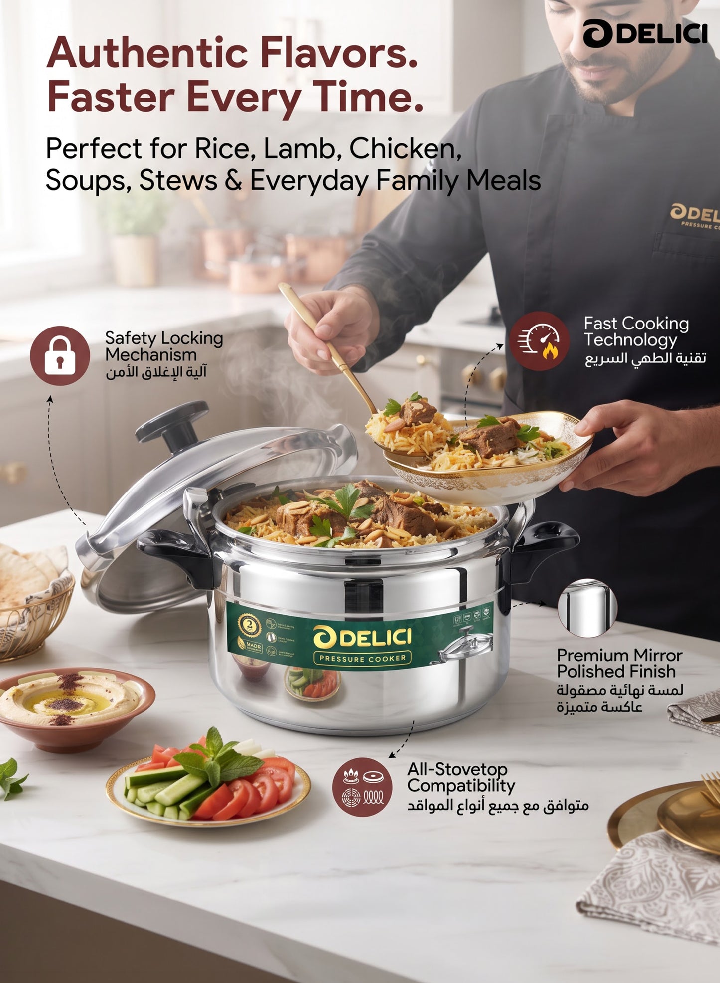 Delici Aluminium Pressure Cooker 9 Litre | Pressure Regulator | Safety Lock | 2-Year Warranty | DPC9A