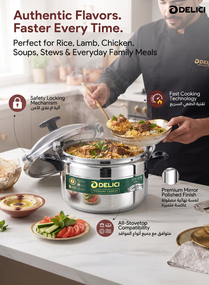 Delici Aluminium Pressure Cooker 9 Litre | Pressure Regulator | Safety Lock | 2-Year Warranty | DPC9A