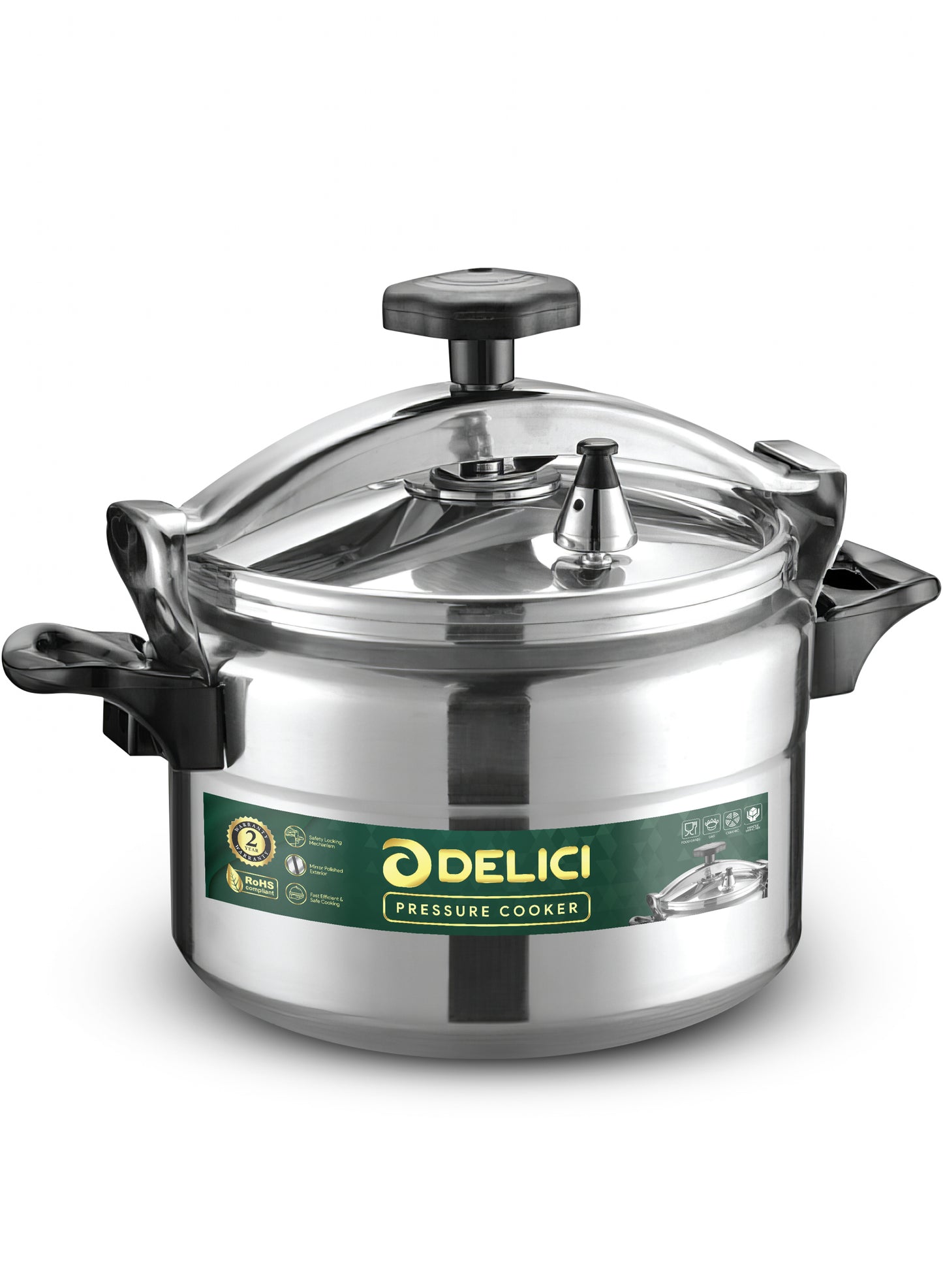Delici Aluminium Pressure Cooker 9 Litre | Pressure Regulator | Safety Lock | 2-Year Warranty | DPC9A