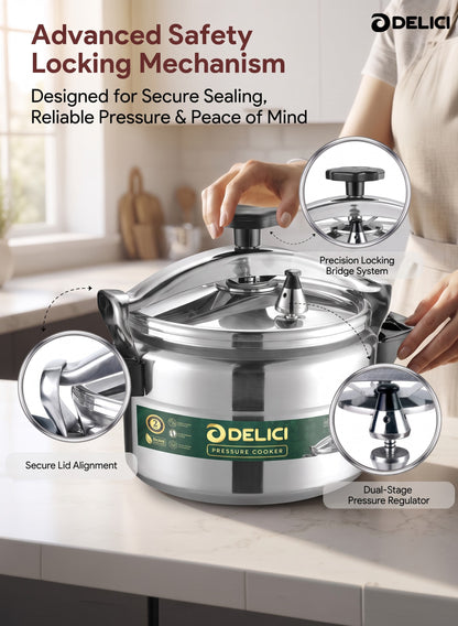 Delici Aluminium Pressure Cooker 9 Litre | Pressure Regulator | Safety Lock | 2-Year Warranty | DPC9A