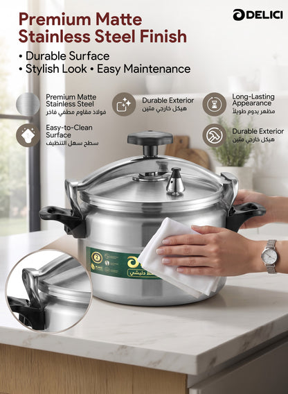 Delici Aluminium Pressure Cooker 9 Litre | Pressure Regulator | Safety Lock | 2-Year Warranty | DPC9A