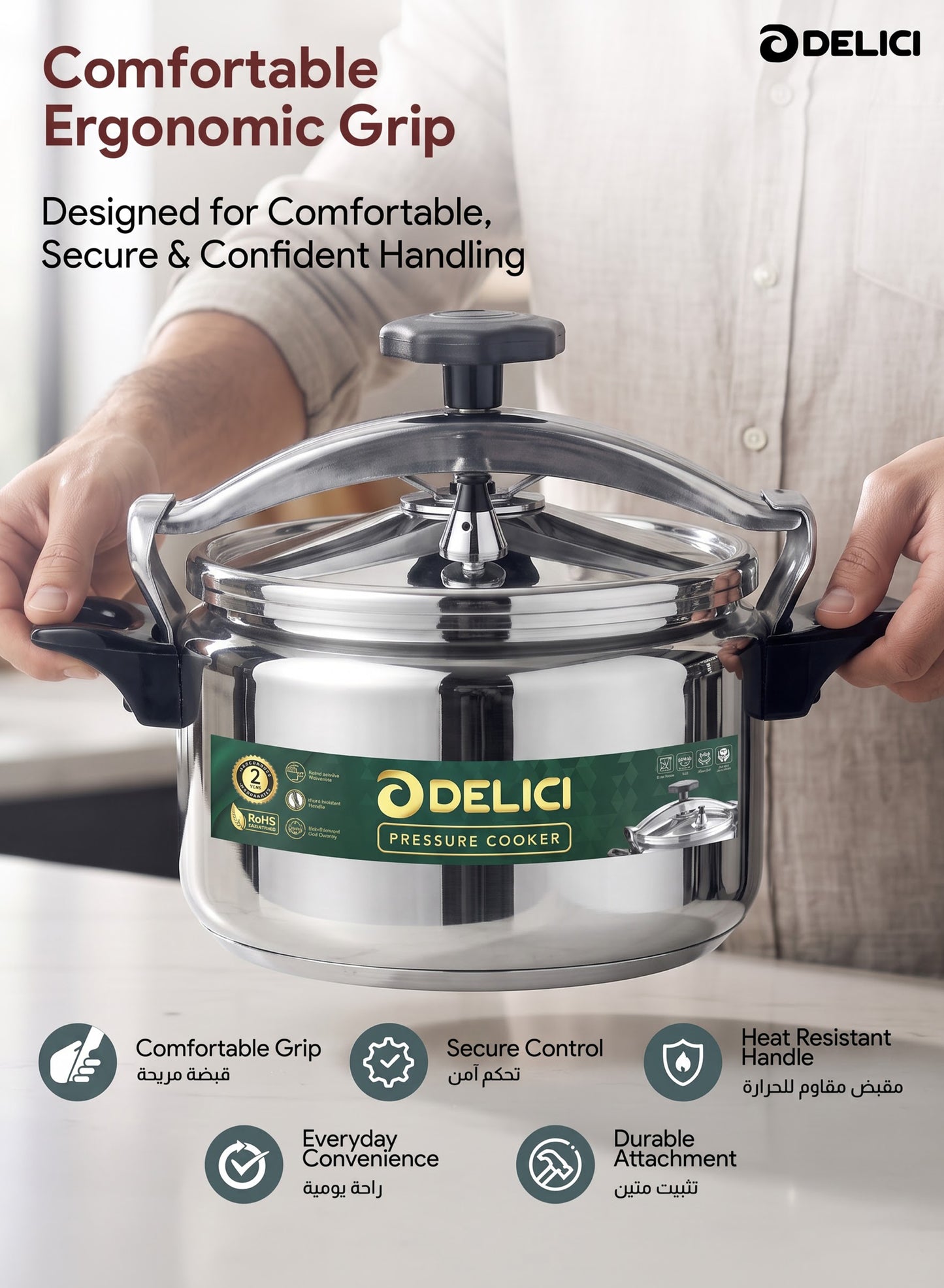 Delici Aluminium Pressure Cooker 9 Litre | Pressure Regulator | Safety Lock | 2-Year Warranty | DPC9A