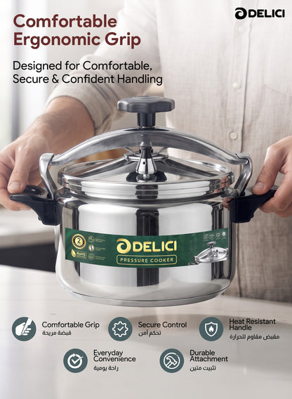 Delici Aluminium Pressure Cooker 9 Litre | Pressure Regulator | Safety Lock | 2-Year Warranty | DPC9A