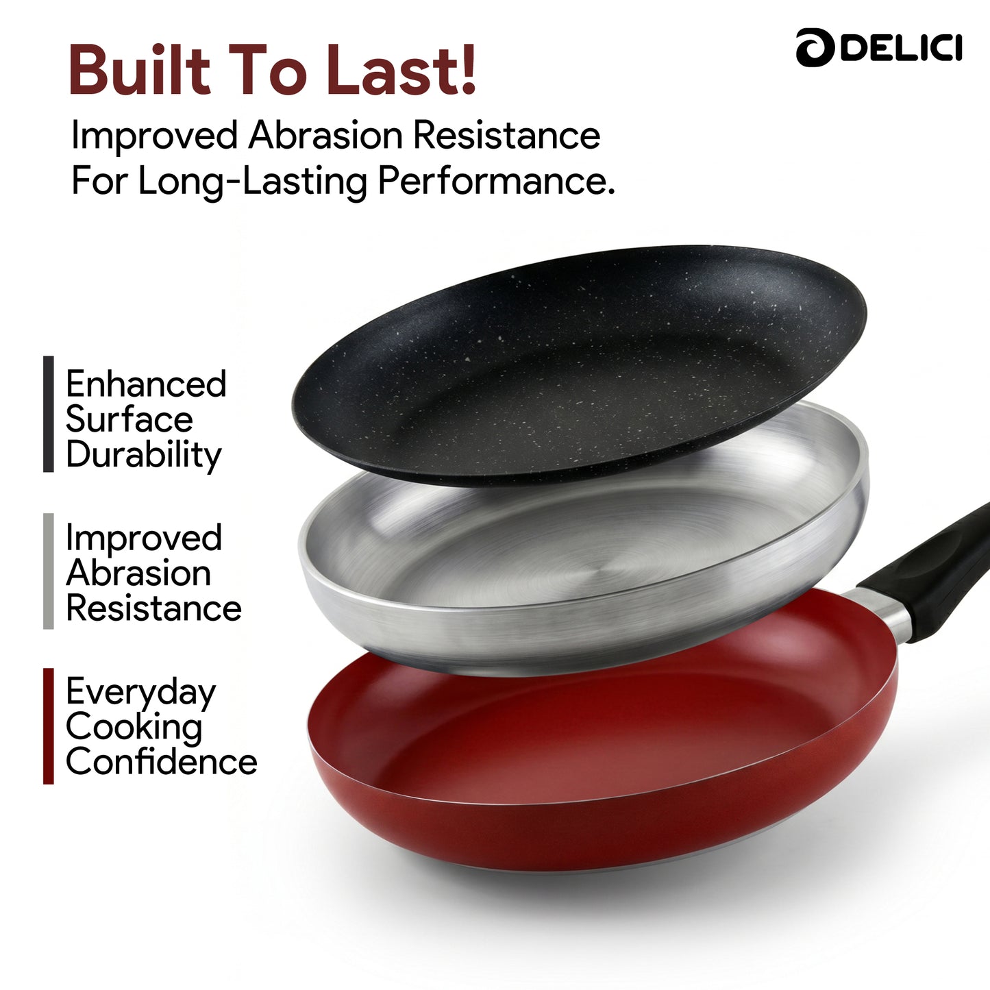 Delici Aluminium Fry Pan 26CM | High-Grade Non-Stick | AFP26ME