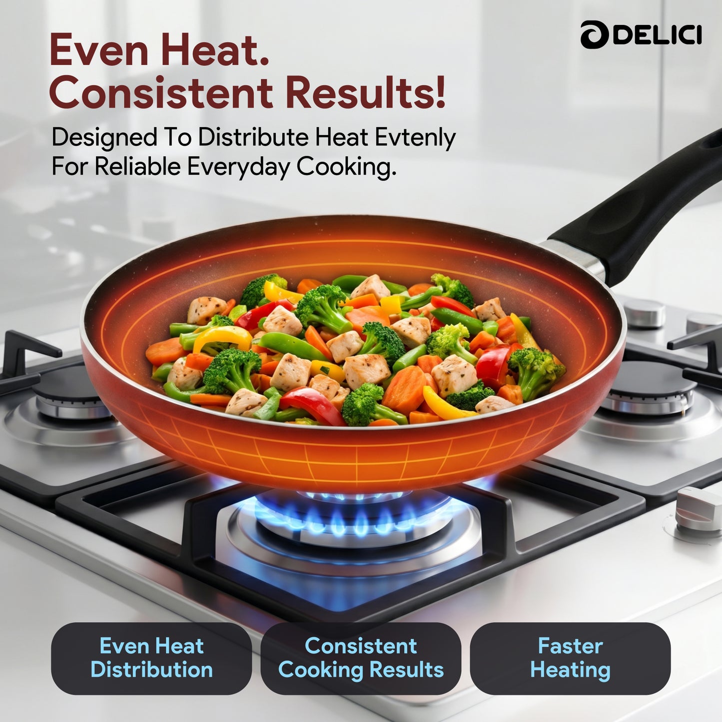 Delici Aluminium Fry Pan 26CM | High-Grade Non-Stick | AFP26ME