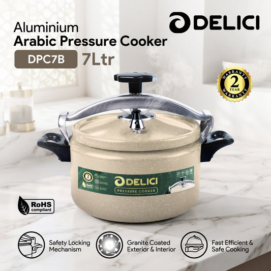 Delici Granite Aluminium Pressure Cooker 7 Litre | Beige | Safety Lock | 2-Year Warranty | DPC7B