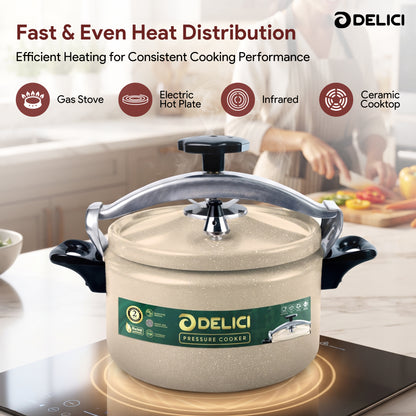 Delici Granite Aluminium Pressure Cooker 7 Litre | Beige | Safety Lock | 2-Year Warranty | DPC7B