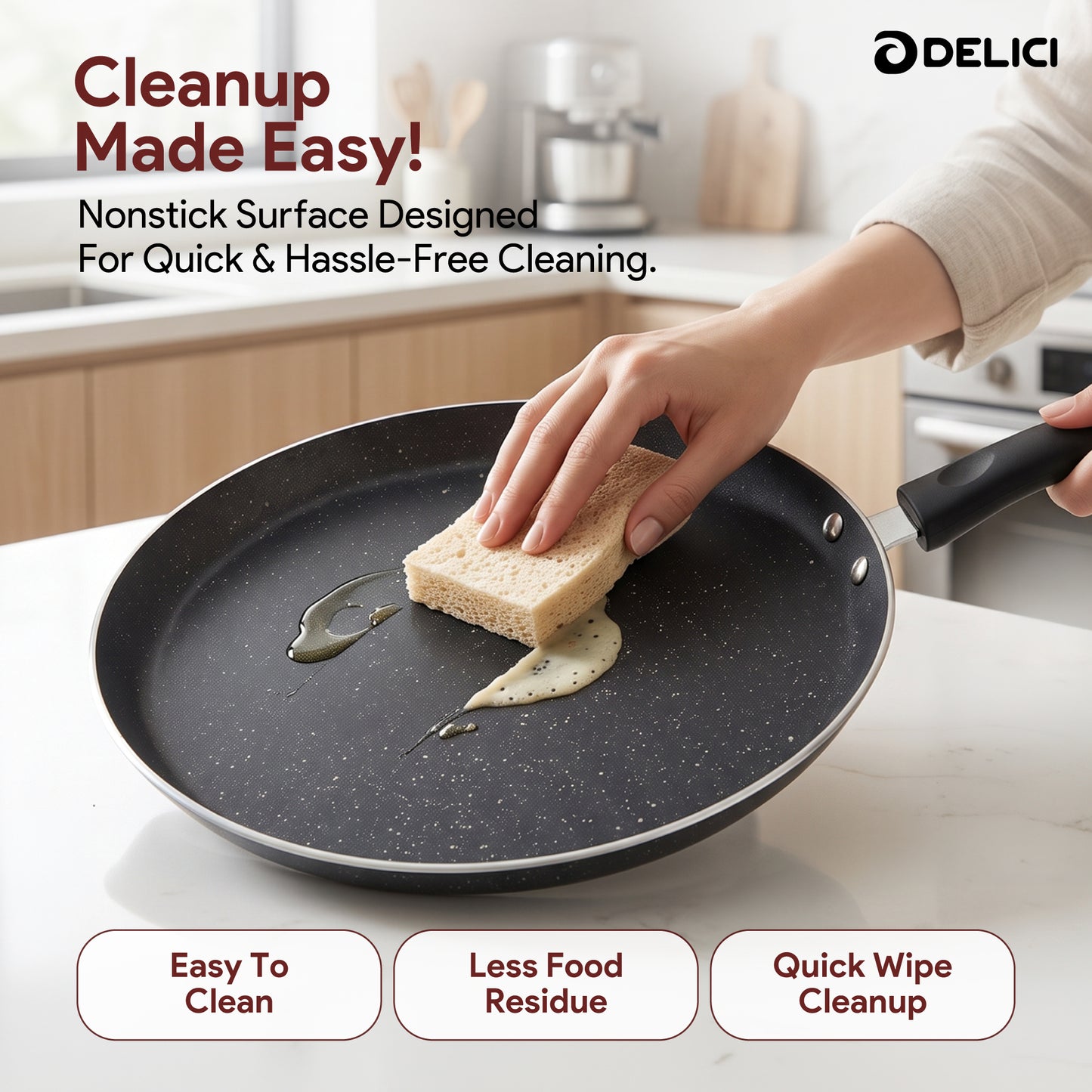 Delici Tawa Pan 26CM (ATP26GE) – Granite Gray Non-Stick | PFOA Free