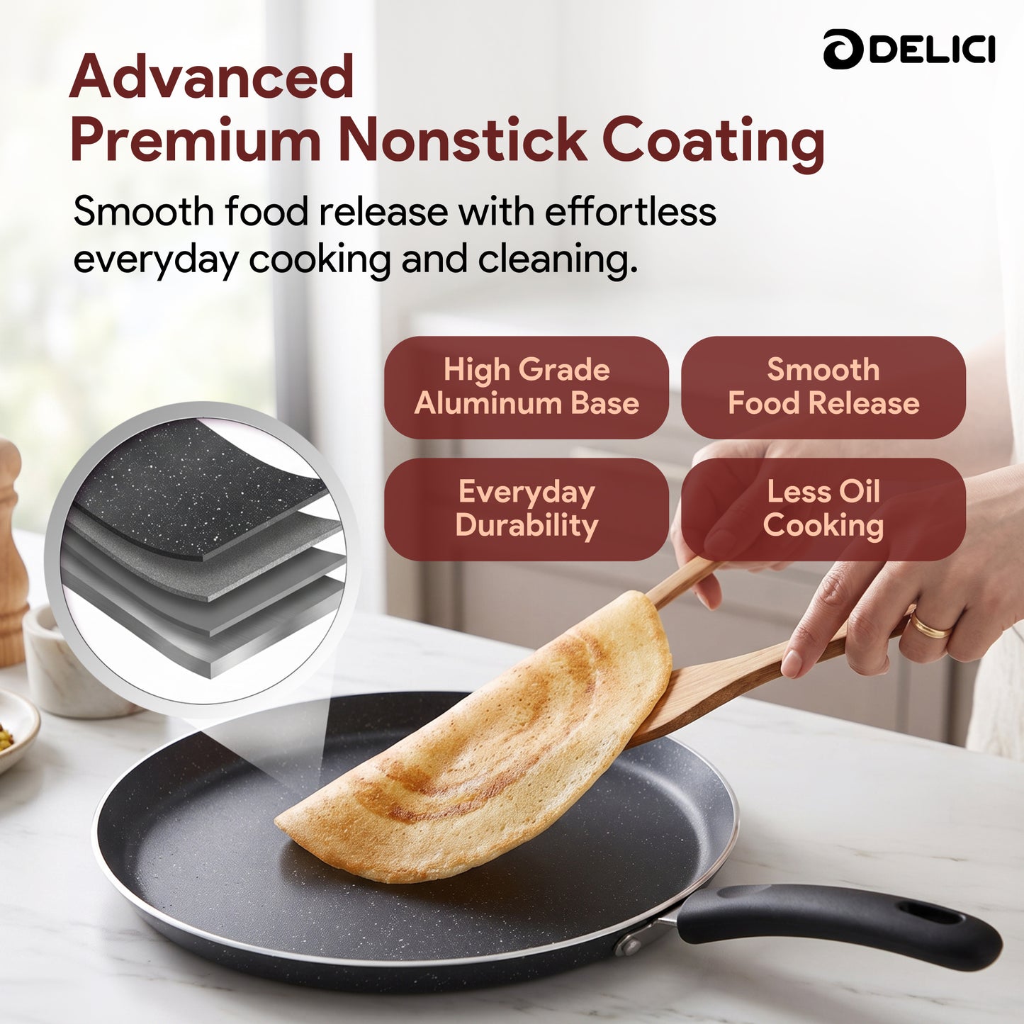 Delici Tawa Pan 26CM (ATP26GE) – Granite Gray Non-Stick | PFOA Free