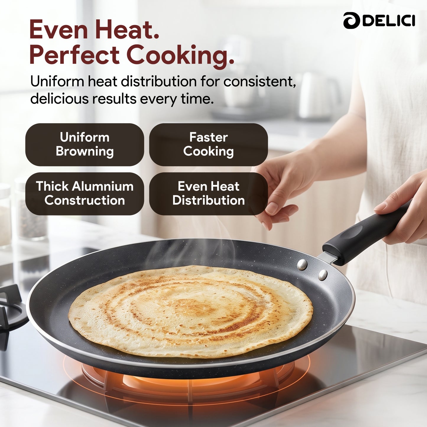 Delici Tawa Pan 26CM (ATP26GE) – Granite Gray Non-Stick | PFOA Free
