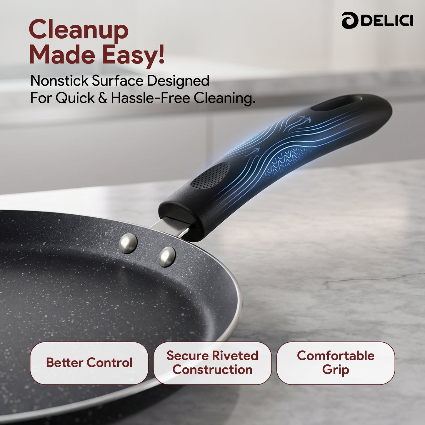 Delici Tawa Pan 26CM (ATP26GE) – Granite Gray Non-Stick | PFOA Free