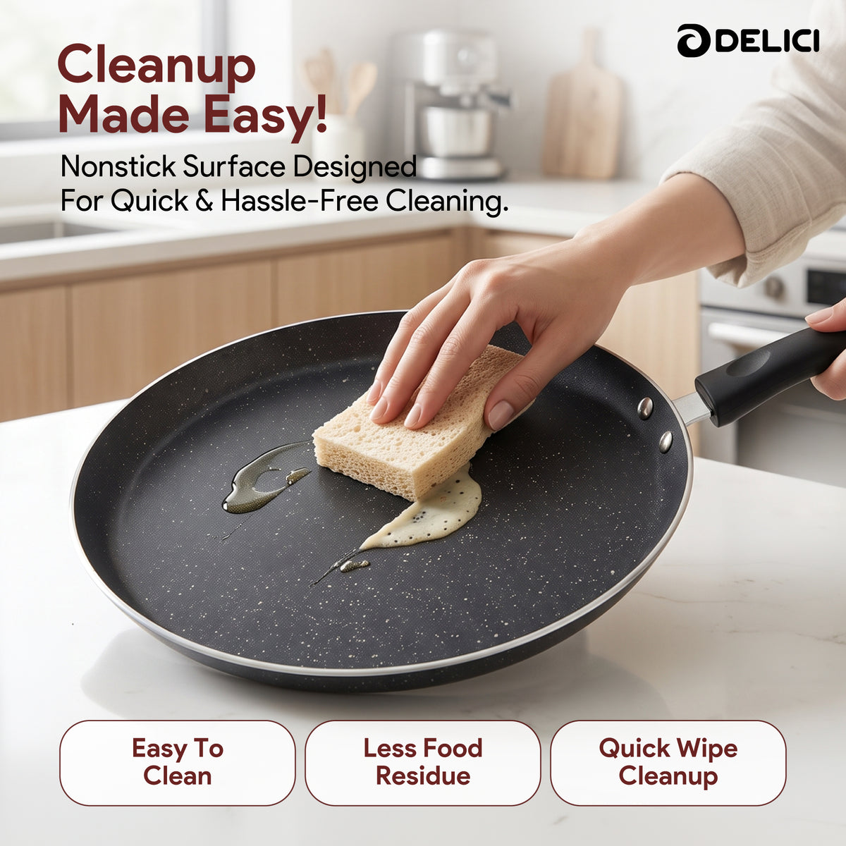 Delici Tawa Pan 28CM (ATP28GE) – Granite Gray Non-Stick | PFOA Free