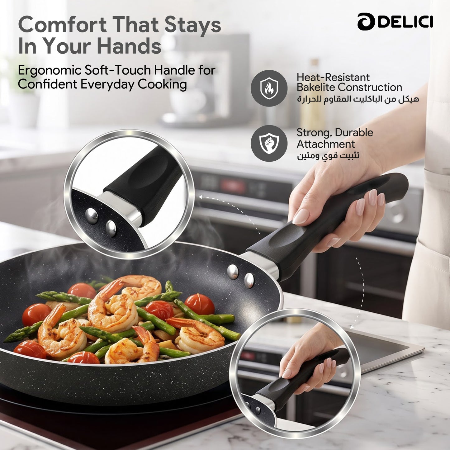 Delici Aluminium Fry Pan 26CM | Granite Gray Non-Stick | AFP26GE