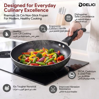 Delici Aluminium Fry Pan 26CM | Granite Gray Non-Stick | AFP26GE
