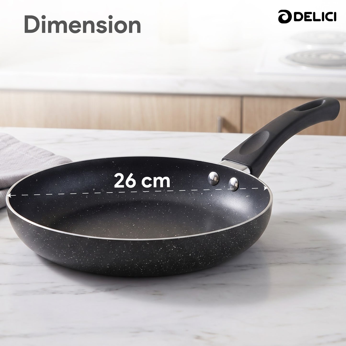 Delici Aluminium Fry Pan 26CM | Granite Gray Non-Stick | AFP26GE