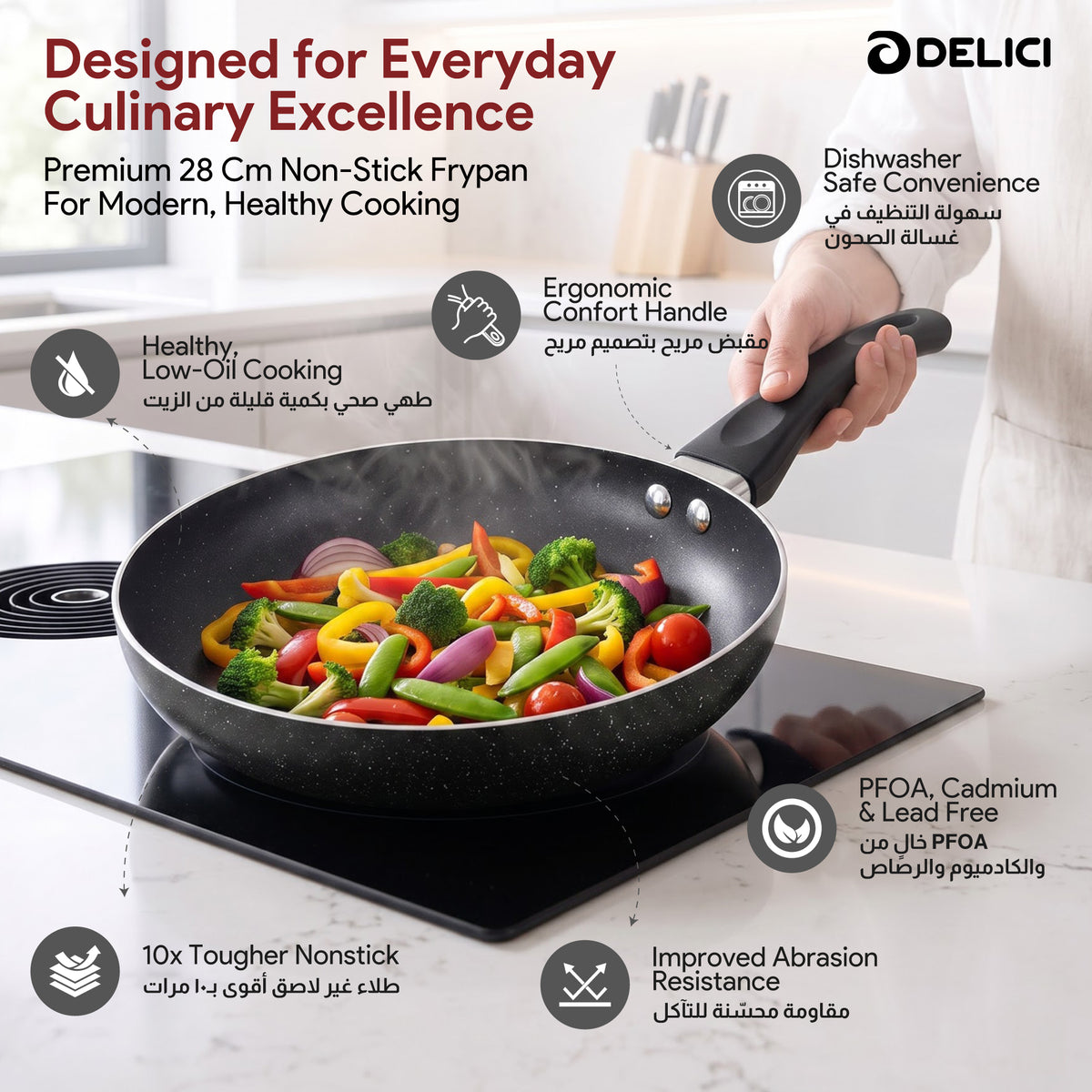 Delici Aluminium Fry Pan 28CM | Granite Gray Non-Stick | AFP28GE