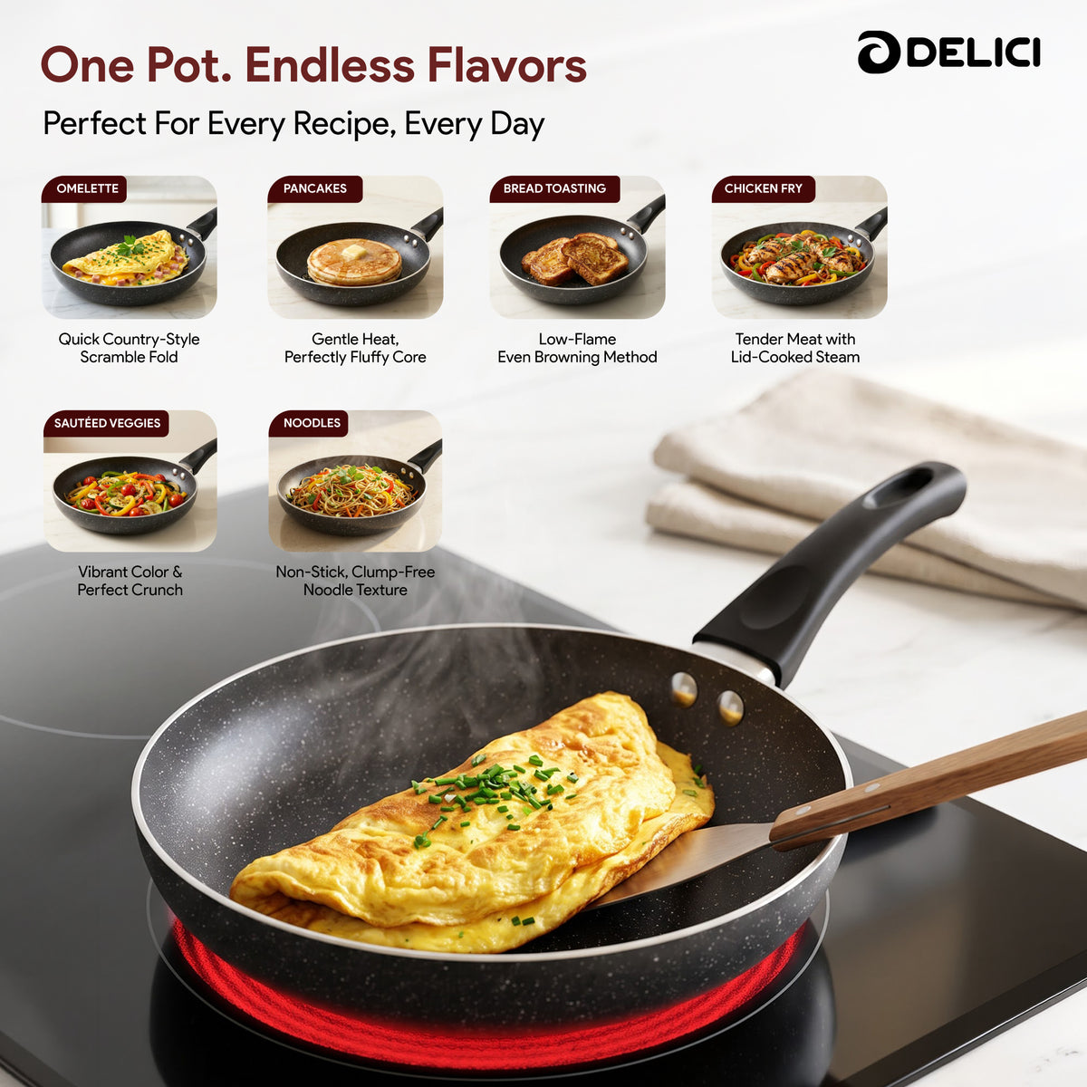 Delici Nonstick Fry Pan 20CM | PFOA-Free Aluminium Frying Pan (AFP20GE)