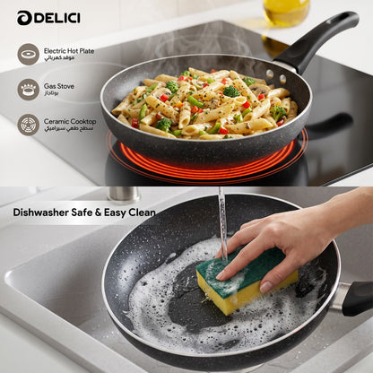 Delici Aluminium Fry Pan 24CM | Granite Gray Nonstick PFOA-Free (AFP24GE)